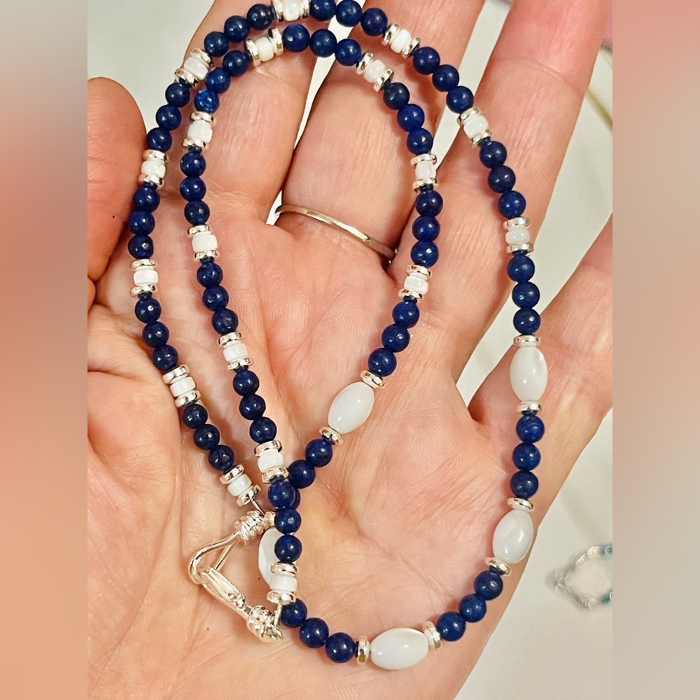 Southwest Beaded Necklace Lapis Lazuli Mother Of Pearl Hematite Beads  Sz 18”